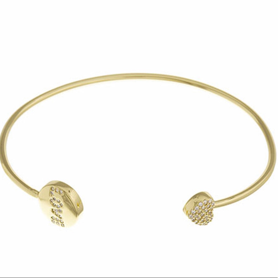 14kgold Vermeil LoveCz Pave Heart Open Slim Cuff 59$
